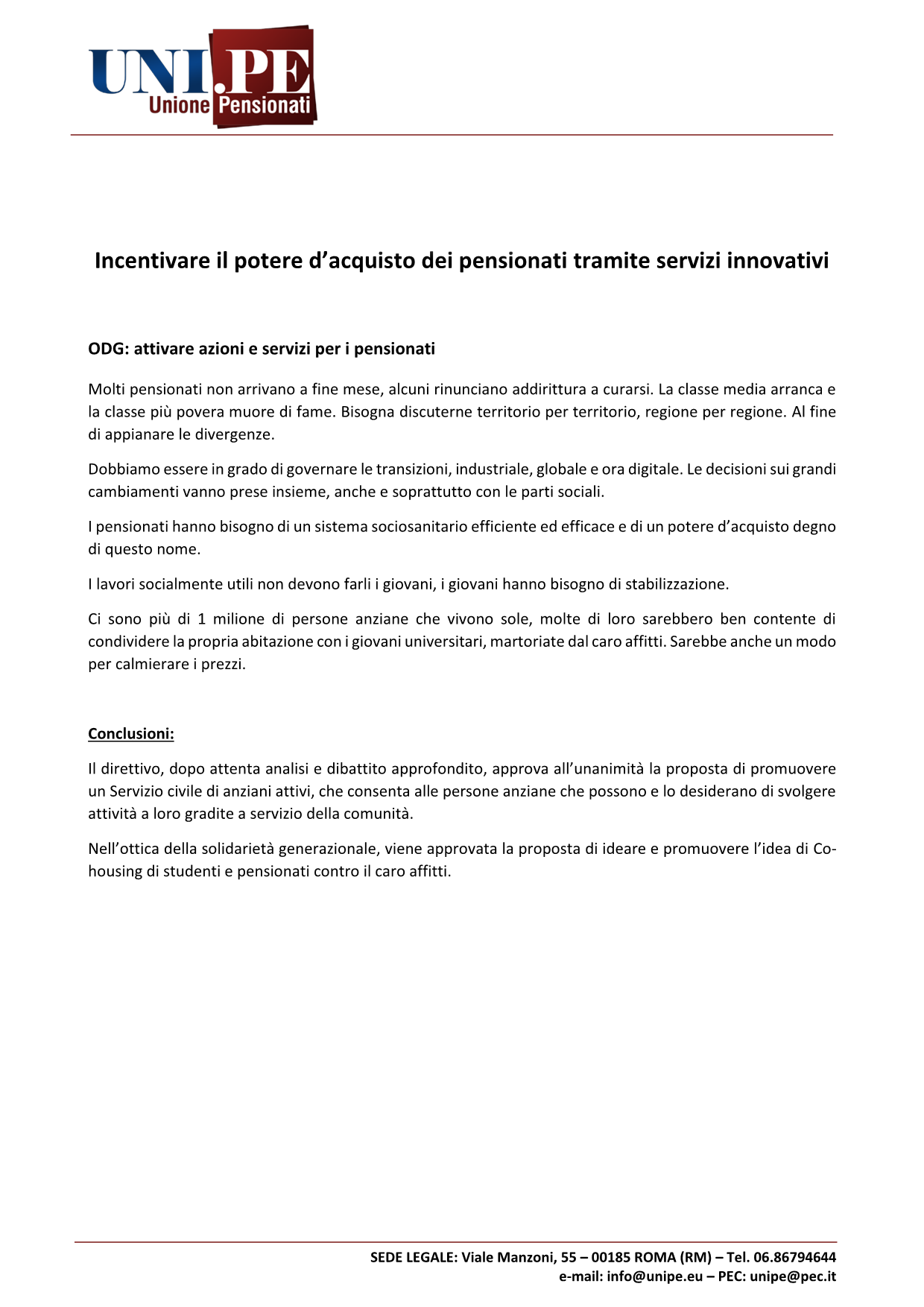 Consiglio UNIPE 2022 - Incentivare il potere d’acquisto dei pensionati tramite servizi innovativi